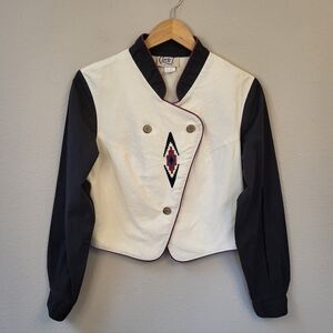 VTG 80s 90s Circle T Cropped White Black Western Jacket Pink Embroidery Sz Large